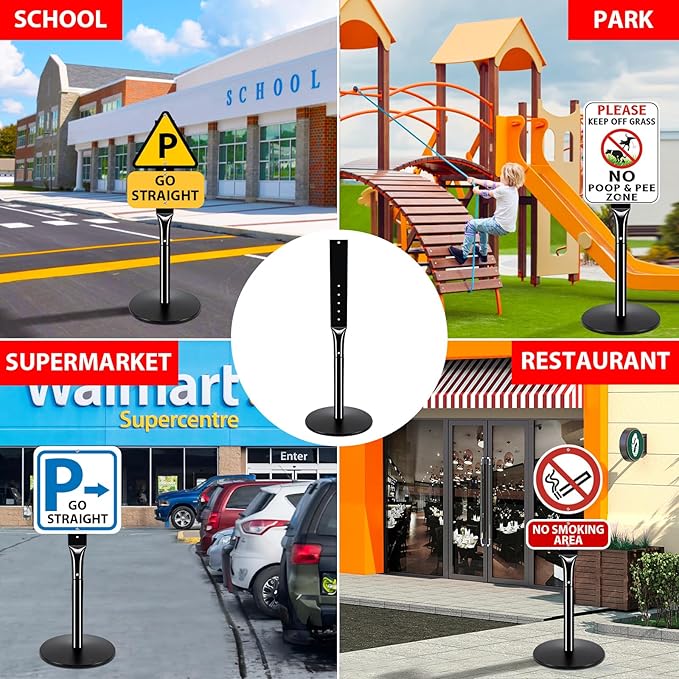 Heavy Duty Parking Sign Post Stand 49", 20lbs Cast Iron Base Sign Post for Outside Sign Holder, Yard Sign Stand, Street Sign Post, Black