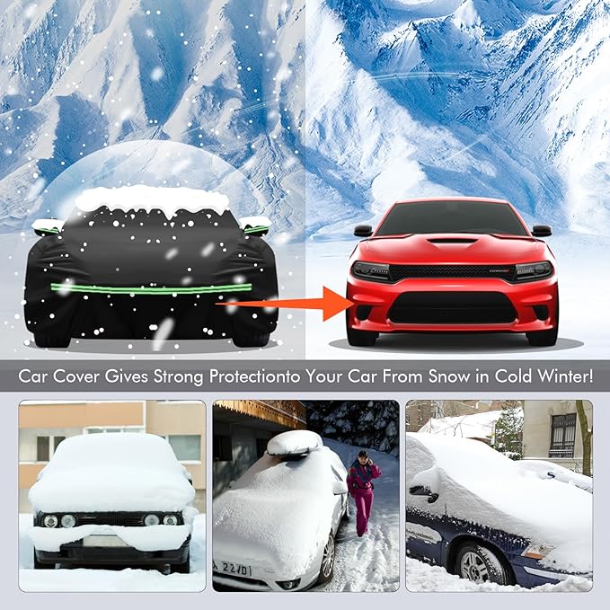 for 2006-2021 Dodge Charger Car Cover 210D Outdoor Waterproof UV Sun Rain Snow Protection, for SE SXT R/T Daytona, Custom-fit Protective Full Cover with Cotton Layer Windproof Strap Storage Bag