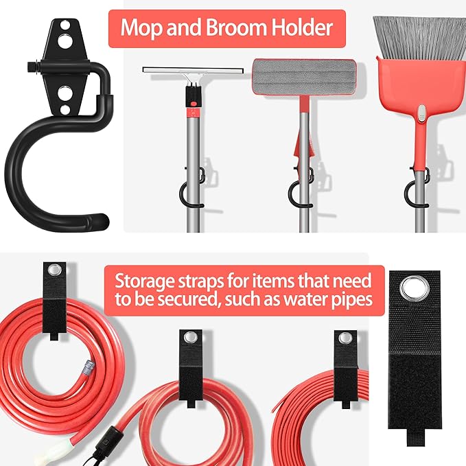 18 Pack Garage Hooks Heavy Duty - Anti-Slip Coating， Garage Storage Hooks for Hanging Bike，Ladder，Garden Tools，Hose
