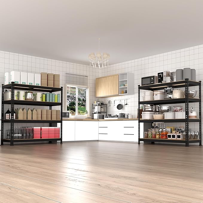 4 Packs 36" W x 16" D x 55" H Adjustable Garage Storage Shelves - 4-Shelf Heavy Duty Shelving Unit, Metal Utility Storage Organizer Racks for Warehouse Pantry Closet Kitchen, Black