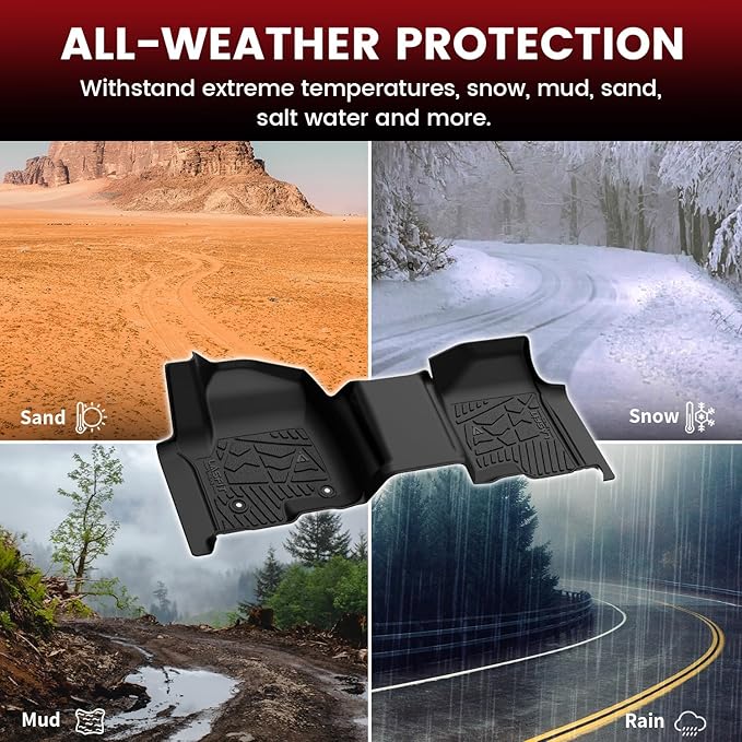 LASFIT Floor Mats 2019-2025 for Chevy Silverado/GMC Sierra 1500, 2020-2025 2500HD 3500HD Crew Cab Only/Bench Seat (Only Fit with Rear Under-Seat Storage, But Not Fit 2nd Row Plastic Storage)