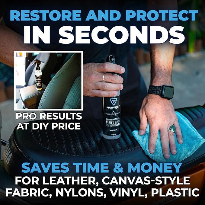 Leather Interior Car Cleaner & Detailer (8oz) - Hydrophobic Textile, Nylon, Carpet - All Purpose Auto Upholstery Cleaner & Protectant - incl. 2 Microfiber Towels