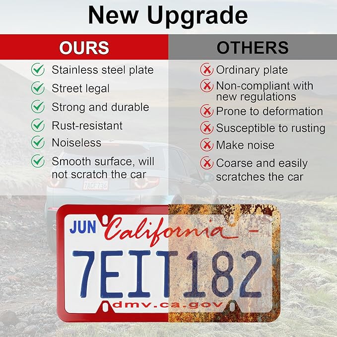 LivTee 4 Holes Stainless Steel License Plate Frames, 2 PCS Car Licence Plate Covers, Automotive Exterior Accessories Slim Design with Bolts Washer Caps for US Vehicles, Red