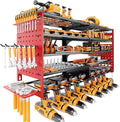5 Layers Power Tool Organizer Wall Mount, Cordless Tool Storage Rack Holder with 8 Drill Holders, Heavy Duty Garage Wall Tool Shelf for Workshop Tool Room Men Husband Father Gift (Black-Red)