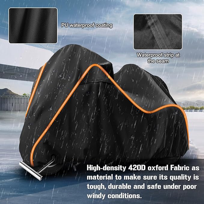 420D Motorcycle Cover for Trike Models Freewheeler, Tri Glide Ultra and CVO Version, Outdoor Bike Cover Windproof Heavy Duty Waterproof Protection(with Antenna Openings&Exhaust Heat Insulation)