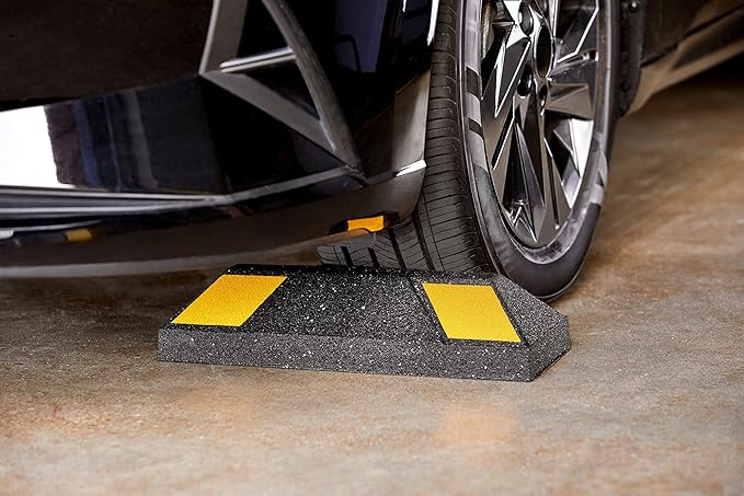 Rubberific Heavy Duty Rubber Parking Stop Durable Easy to Install Reflective Parking Curb Garage Car Stopper for Indoor and Outdoor Use (1 Pack)
