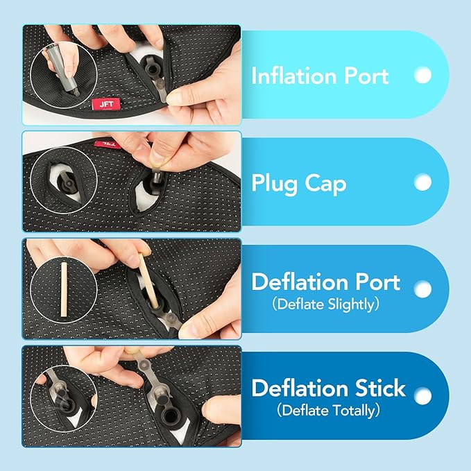 Travel Seat Cushion, 3D Air Inflatable Pressure Relief Cushion for Hemorrhoid and Tailbone Pain Relief, Optimal Support for Long Sitting in Car, Air Travel, Office Chairs, Home Living (Black)