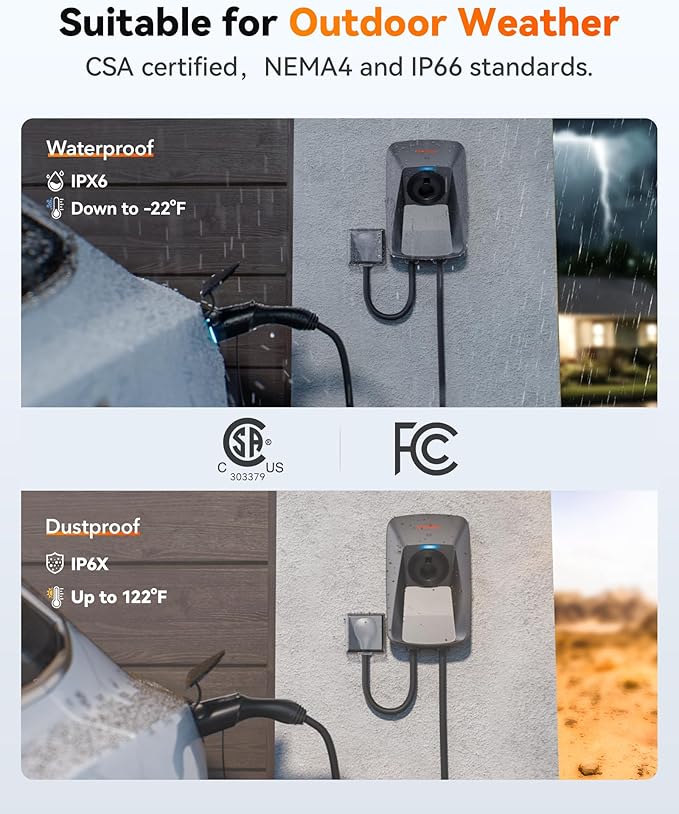 WOLFBOX Level 2 ev Charger 40 Amp J1772,ev Charger Level 2 with NEMA 14-50 Plug 25ft Cable,Smart APP&RFID Card Control,240V Electric Vehicle Charging Station for Electric Automobile(WE40)