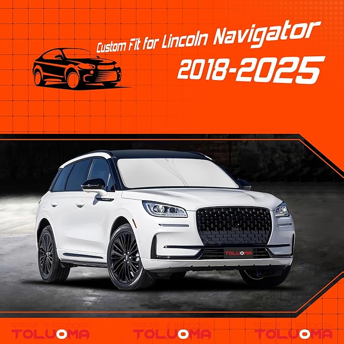Custom Fit Windshield Sun Shade for Lincoln Navigator 2018-2025 - Full Coverage, 210T Reflective Fabric, Double-Layer Design - Blocks 99% UV Rays, Keeps Car Cool, Easy to Install and Store