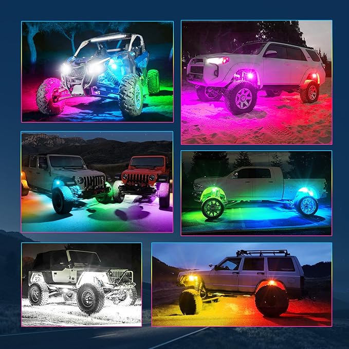 MICTUNING 2025 1000% Bright Q1 MAX RGB+IC Rock Lights, 8 Pods Chasing Dreamcolor Extensible Underglow Multicolor Neon Light Underbody Lighting Kit with APP Control for Truck ATV UTV Boat