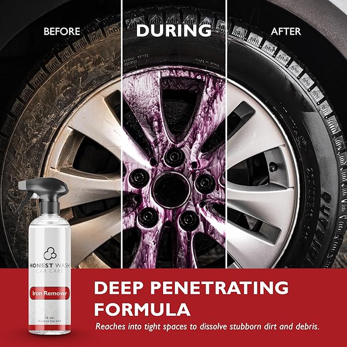 Honest Wash Iron Remover Car Detailing – Powerful Solution for Dissolving Brake Dust, Dirt, and Grime | Visible Reaction for Deep Cleaning | Safe for All Wheel and Surface Types (16 Fl Oz)