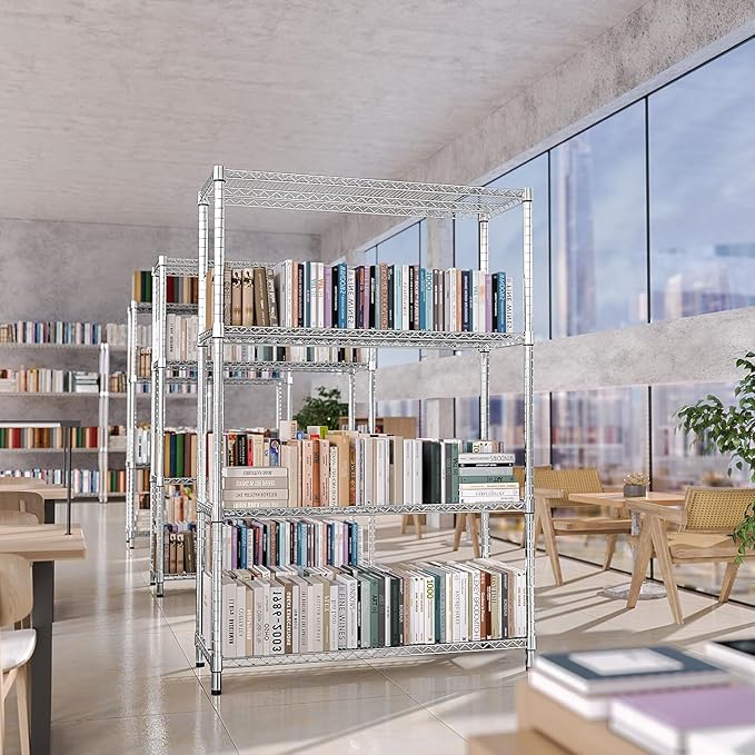 IZEUK 2640 LBS Garage Shelving Wide Storage Shelves 4 Tier Metal Shelves Heavy Duty Adjustable Utility Shelf Rack Chrome 17.7" D x 59.1" W x 70.4" H