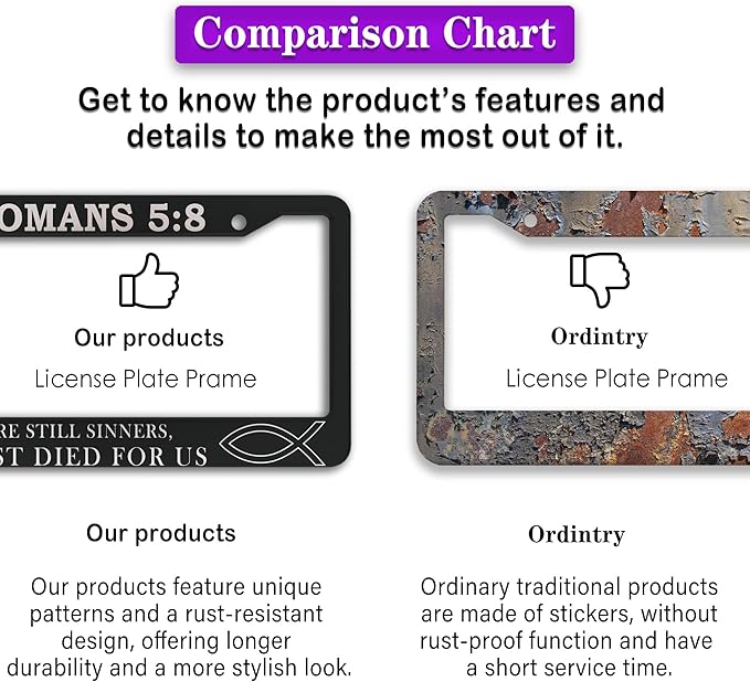 License Plate Frames Black and White License Plate Frame Jesus Bible Verses Romans 5:8 Aluminum Metal Car Accessory 2 Pack with Screw Covers Set