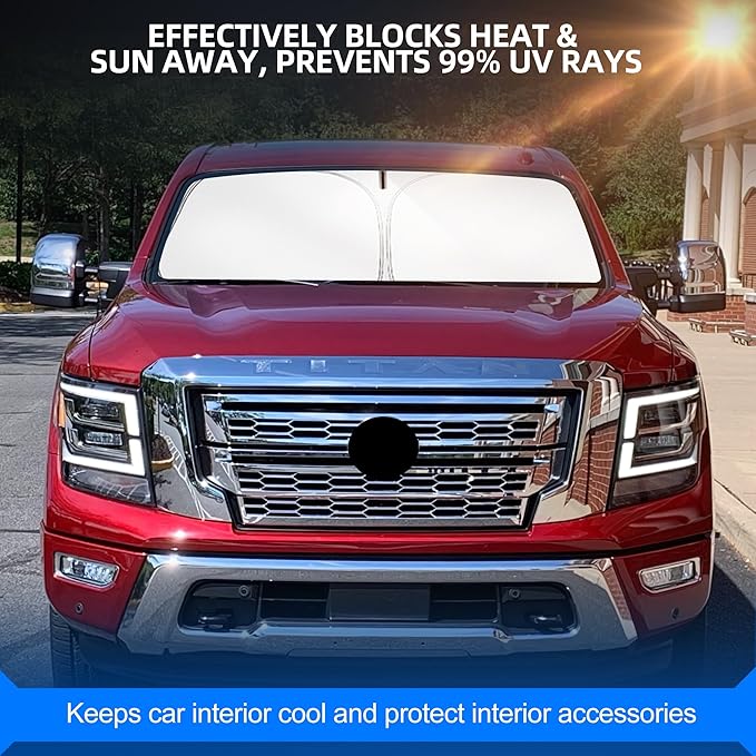 Windshield Sun Shade for Ni-ss-an Titan 2020-2025 Foldable Sunshade Custom Fit Front Window Car Interior Accessories Protector Blocks UV Rays
