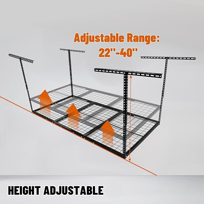 Kojem 3x6 Overhead Garage Storage Rack Adjustable Ceiling Garage Organization Shelf Ceiling Mounted Overhead Storage Racks Steel - Black