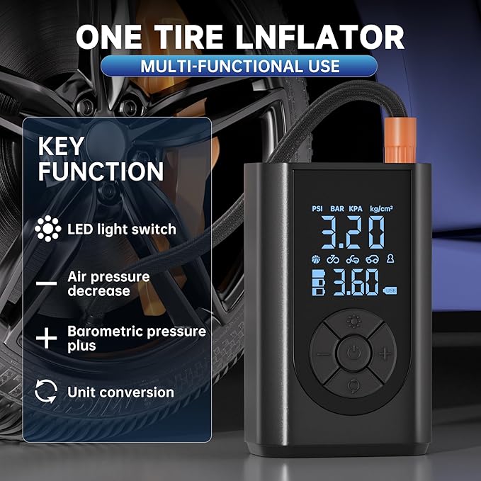 Tire Inflator Portable Air Compressor, 150 PSI Air Pump for Car Tires with Digital Pressure Gauge, LED Light and Auto Shut-Off Function, Portable Air Inflator for Car/Motorcycle/Bike/Balls and More