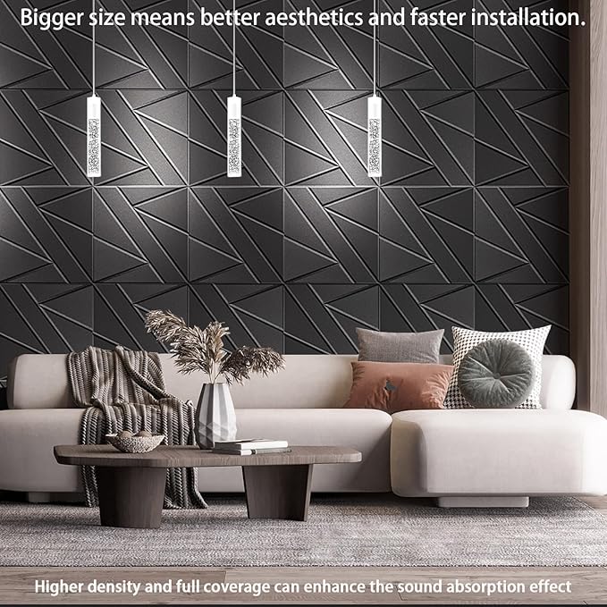 8 Pack Self-Adhesive Soundproof Wall Panels, 15.7 x 15.7 x 0.47 in Sound Proof Foam Panels for Walls, 1.2lb/ft³ High Density, Thicker 0.47in, Large Size Acoustic Panels, Sound Dampening Panels Black