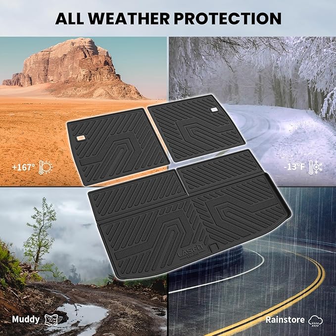 LASFIT Backrest & Cargo Mat for Mitsubishi Outlander 2022-2025 (Not Fit PHEV or Sport Models), Custom Fit All-Weather TPE Rubber Trunk Mat for Mitsubishi Accessories, Waterproof, Easy to Clean, Black