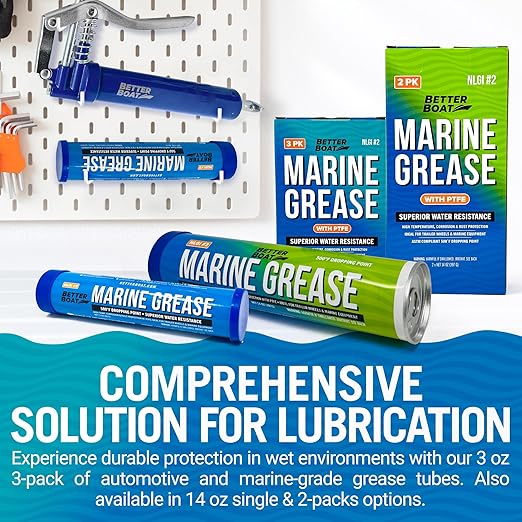 3PK Mini Marine Grease Tube, 3 Oz Cartridge, Waterproof High Temp Wheel Bearing Lubricant, NLGI 2, for Boat Trailer Bearings and Grease Guns, 3-Pack