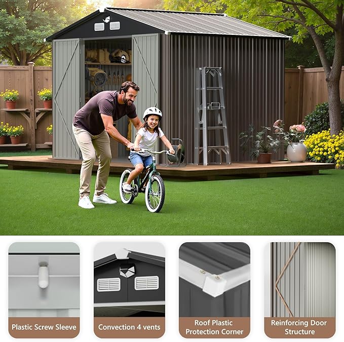 10x12 FT Outdoor Storage Shed,Metal Tool Sheds,Waterproof Outside Storage Shed with Lockable Doors & Air Vent,Storage Building for Backyard Garden