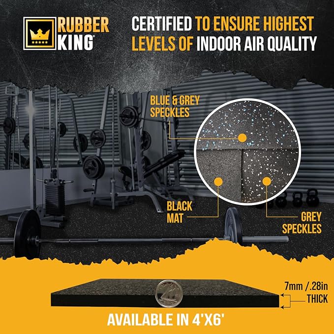 Rubber King Multi-Purpose Exercise Mat - 100% Recycled Thick Rubber Mat for Home Gym Flooring, Non-Slip, Low-Odor Durable Workout Mat for Indoor/Outdoor, Shoe-Friendly