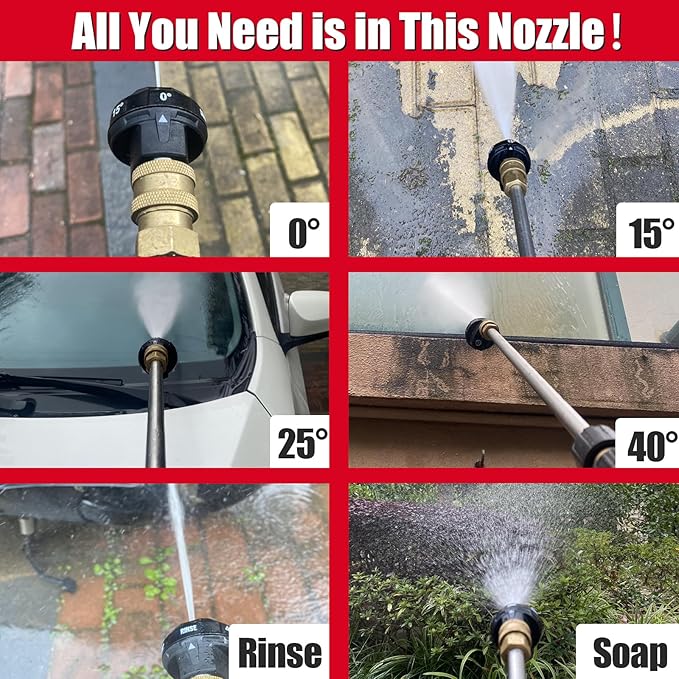 Meteor Blast Pressure Washer Nozzle, 6-in-1 Quick Change over and Adjustable, Power Washer Tips Replacement with 1/4 inch Quick Connector, MAX 4500PSI 1.5GPM specially for Small Power Washer