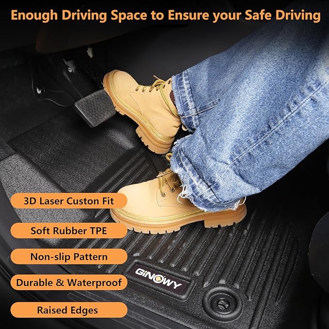 GINOWY- Floor Mats for Kia Seltos 2020-2024 2025, TPE All Weather Protection Mats for Kia Seltos 2024, Custom Seltos Floor Liners Non-Slip Waterproof Automotive Accessories, Black