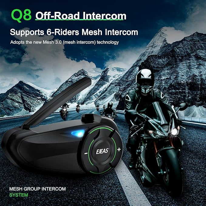 Mesh 3.0 Motorcycle Bluetooth Headset, 6 Riders Group V5.1 Helmet Bluetooth with Music Sharing and CVC Noise Cancellation, IP67 Waterproof Helmet Intercom Communication System(2 Pack)