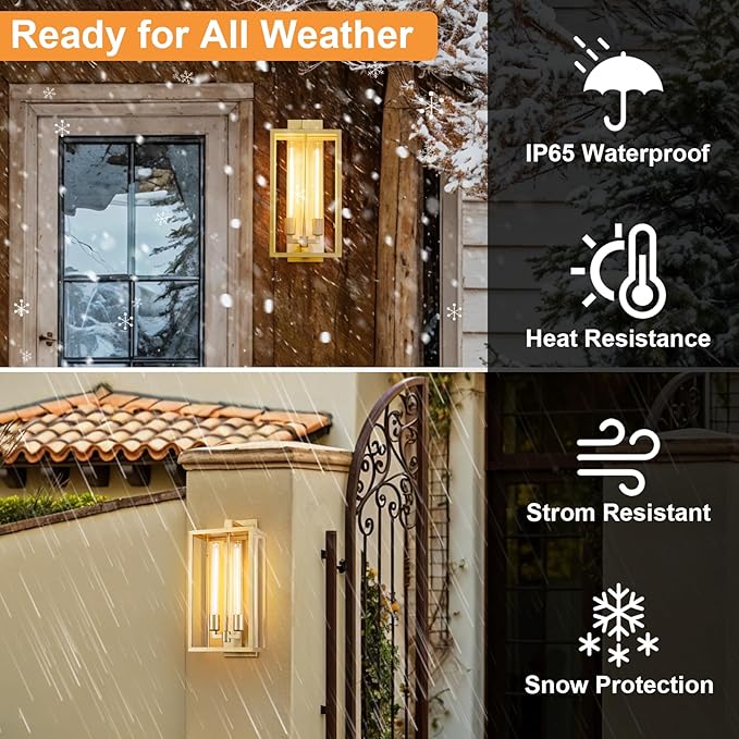 Outdoor Wall Sconce, 21" Large Gold Wall Mount Lamp, Outside Lights Front Porch Light, Waterproof Modern Porch Lighting Exterior Lamp for Front Door, Entryway (Bulbs Included)
