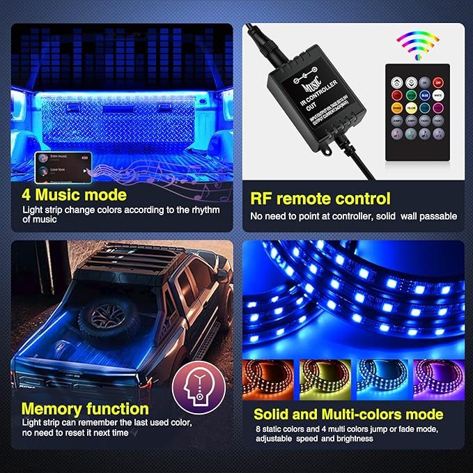 Nilight 3PCS 60 Inch RGB Truck Bed Light Strip Kit 270 LED Neon Accent Lights with RF Remote On Off Switch Splitter Extension Cable for Cargo Pickup Truck Camper RV SUV Boat