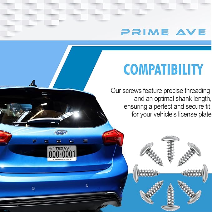 Stainless Steel License Plate Screws for License Plates, Frames, Covers - Durable & Rust Proof Licence Plate Screw Set for Front/Rear - Compatible with Ford Lincoln (Pack of 8)