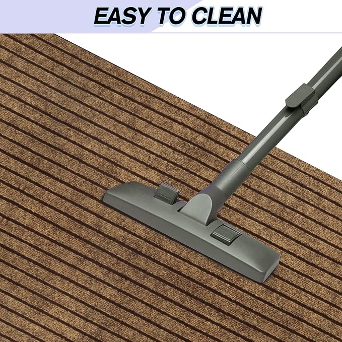Custom Size Backed Non-Slip Area Rugs Runner, Easy Clean, Waterproof Runner Rugs for Hallway Entryway, Kitchen, Laundry, 4FT x 67FT, Brown Stripe