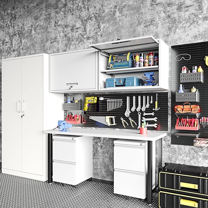 White Metal Wall Cabinet for Bathroom - Over the Toilet, Wall Mounted, Upper Storage, Garage Assembly Required