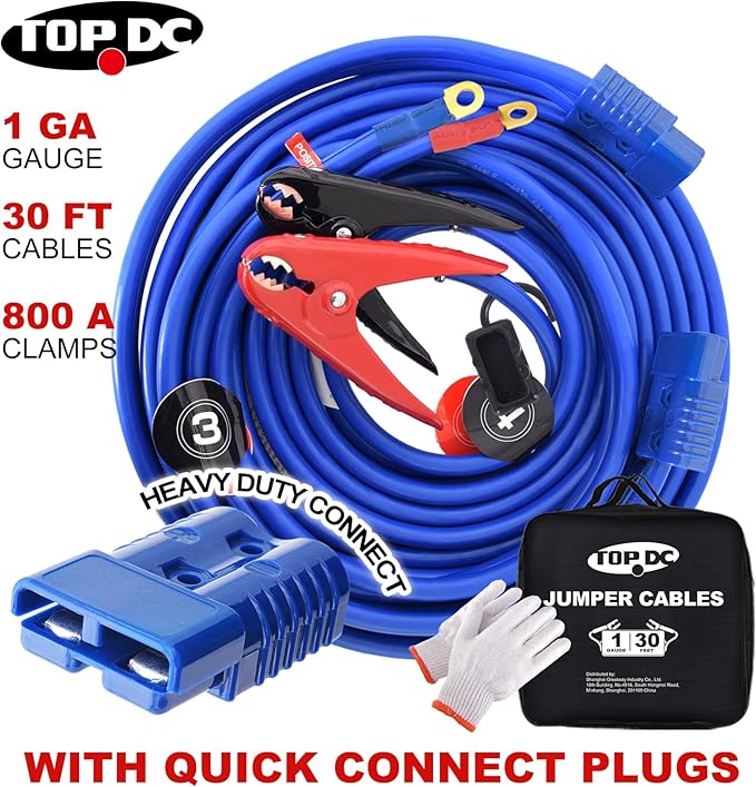 TOPDC Jumper Cables,1 Gauge 30 Feet 800A Booster Cables with UL-Listed Clamps, Heavy Duty Automotive Quick Connect Booster Cables for Car, SUV and Trucks with Carry Bag