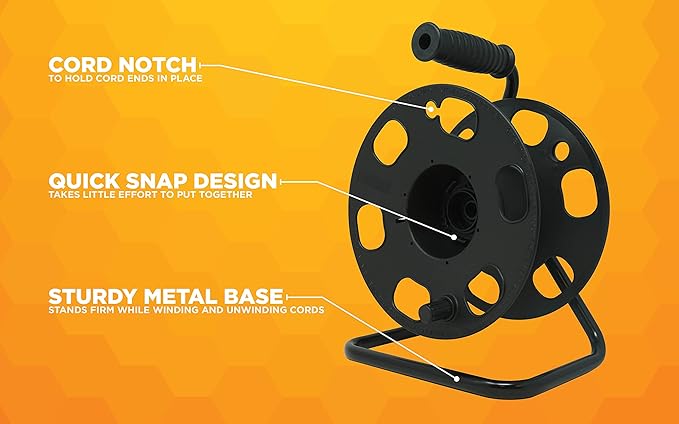 Woods Heavy Duty Metal Extension Cord Reel Stand, Holds up to 100 Ft 14/3 Cords, Black, 22849