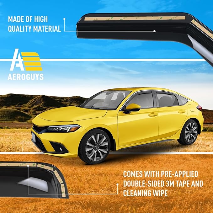Extra Durable Window Deflectors in-Channel Window Visors Rain Guards Fit for Honda Civic 2022-2025 Hatchback, Sun Visors, Wind Vent for Shades, Exterior Car Accessories - 4pcs. AG0766