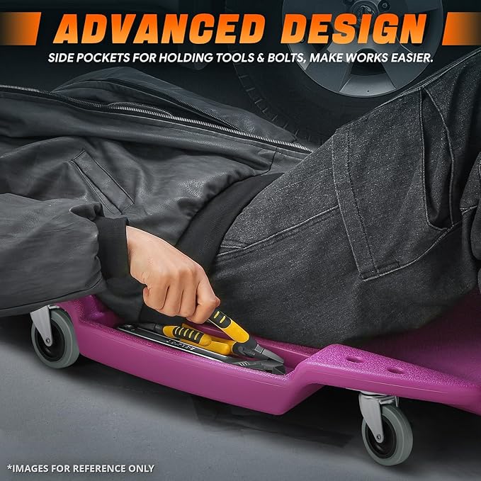 DNA MOTORING 48 Inches Heavy-Duty Low-Profile Roller Automotive Creeper with Padded Headrest, Purple, TOOLS-00239-PR