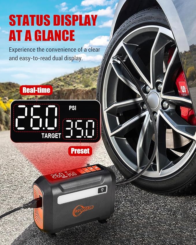 R8 Tire Inflator Portable Air Compressor, DC 12V Air Compressor for Car with Large Dual Digital Screen, 3X Faster Inflation Air Pump for Car Tires, Bike, Ball, Motor - Car Accessories