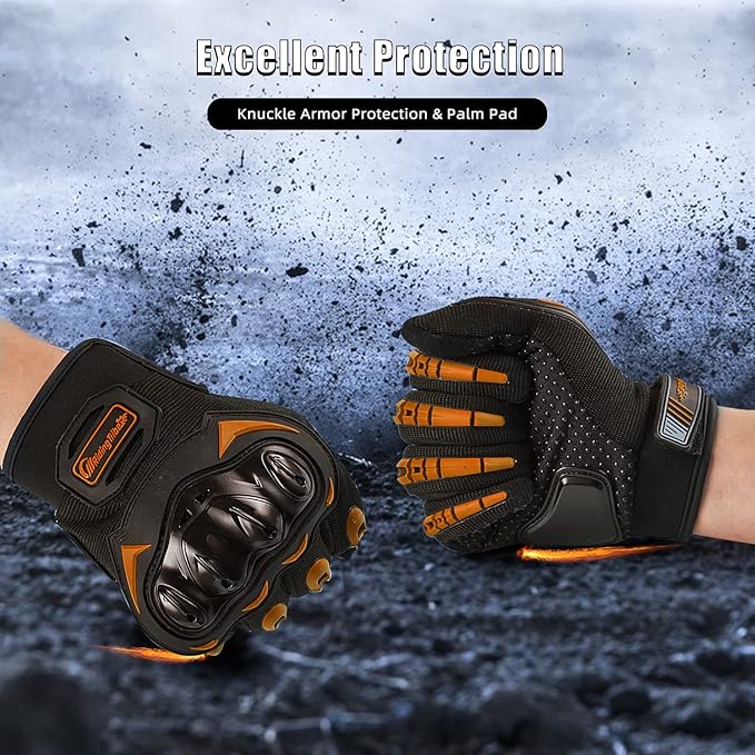Motorcycle Gloves for Men and Women Full Finger Touchscreen Mountain Dirt Bike Gloves for Powersports BMX ATV MTB Driving Motocross Cycling Gloves(L, Orange)