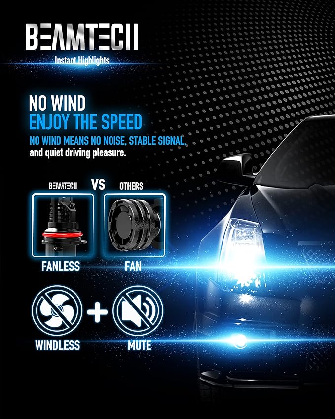 BEAMTECH Bulb, 9007 Fog Light Bulbs Powersports Light Bulb Fanless in Line 6500K Pack of 2