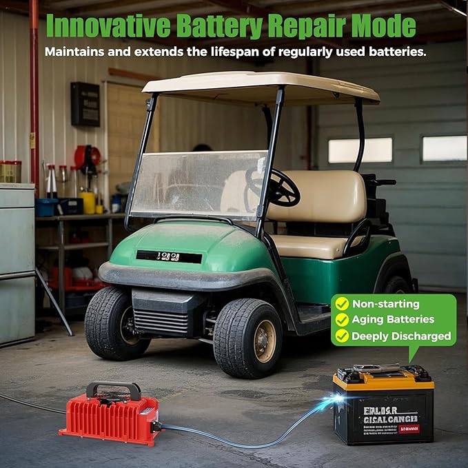 10L0L 15 Amp 48 Volt Golf Cart Charger for Club Car DS Precedent, Smart Golf Cart Battery Charger, 3 Battery Types Support, Battery Repair, Automatic Power Recharge, IP67 Waterproof
