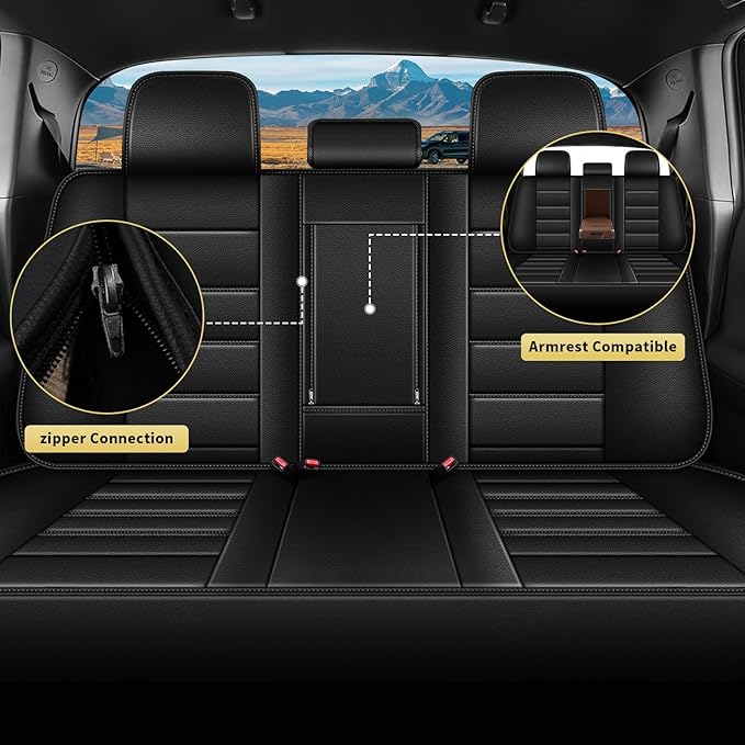 AOMSAZTO Ford Ranger Seat Covers: Full Set Custom Fit 2019 2020 2021 2022 2023 2024 2025 Ford Ranger XLT/XL/Lariat Waterproof Leather Seat Protector(5 Seats, Black)