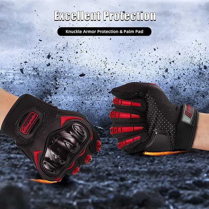 Motorcycle Gloves for Men and Women Full Finger Touchscreen Mountain Dirt Bike Gloves for Powersports BMX ATV MTB Driving Motocross Cycling Gloves(M, Red)