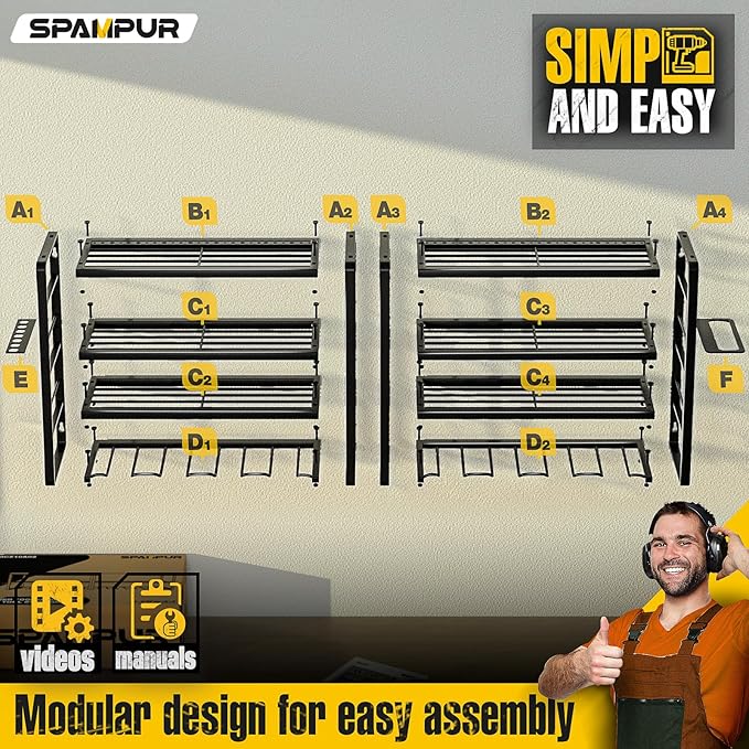 Power Tool Organizer, 15 Min Quick Assembly & Max 420lbs load by Heavy Duty Metal, 4 shelves 8 Slots for Cordless Drill in Garage/Workshop/Pegboard/Shed Suitable for Father's Day