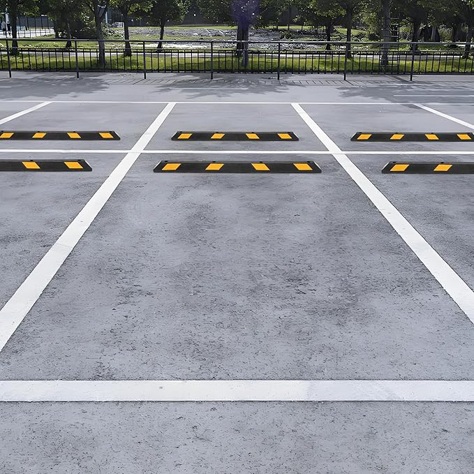 Pack of 2-72" Parking Stoppers for Garage, Heavy Duty Rubber Parking Curb with Reflective Stripe, Garage Floor Wheel Stopper for Car Vehicles Truck, Installation Kit Included