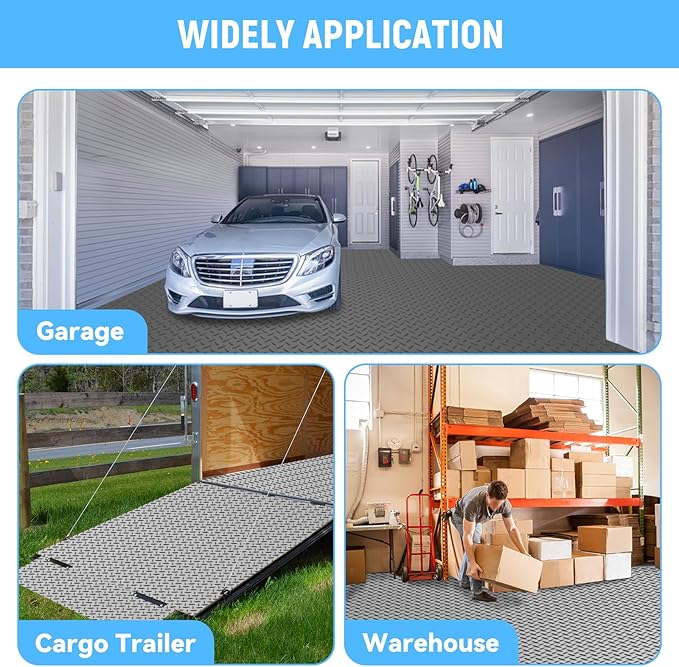 4x6 FT Garage Floor Mat,2.8mm Thickened PVC Flooring Roll for Under Car,24 SQFT Diamond Plate Gray Garage Mats for Truck,Trailer,SUVs,Van,Golf Cart,Motorcycle（Included Tapes）
