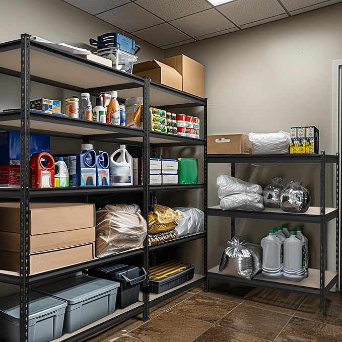 WORKPRO 4000LBS Storage Shelves, 5-Tier Metal Shelving Unit, Adjustable Garage Shelving with Particle Board, Heavy Duty Storage Rack for Garage, Kitchen, Basement, Warehouse, Black, 72"H x 36"W x 18"D