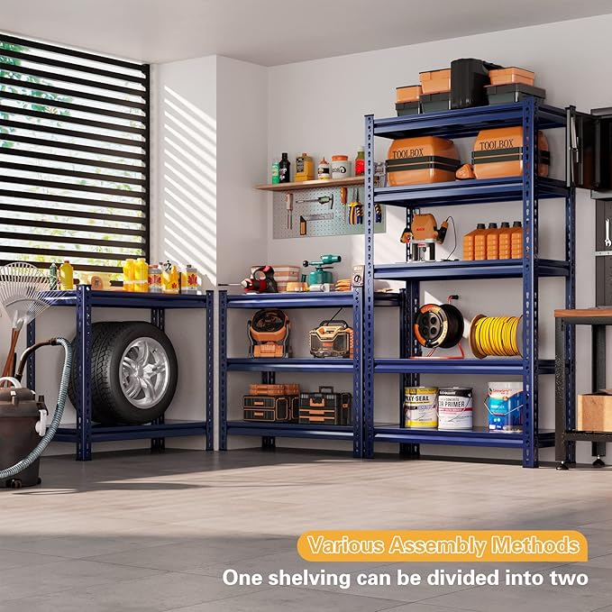 REIBII Garage Shelving 2000 LBS Storage Shelves Heavy Duty Metal Shelving Unit Shelf for Pantry Closet,Kitchen,Commercial,Warehouse,32" W x 17" D x 72" H,Blue