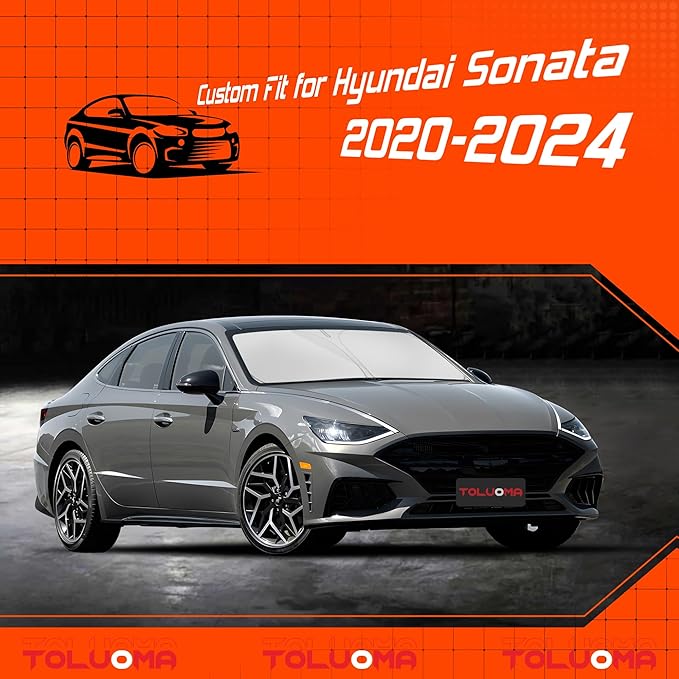 Custom Fit Windshield Sun Shade for H-yun-dai Sonata 2020-2025/Kia K5 2021-2025 - Full Coverage, 210T Reflective Fabric, Double-Layer Design - Blocks 99% UV Rays, Easy to Install and Store