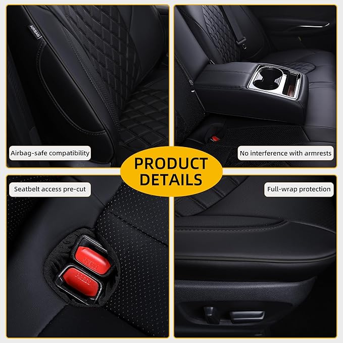 Custom Fit Camry Seat Covers for 2018-2024 Toyota Camry Hybrid LE,SE Full Coverage Waterproof Breathable Leather Car Seat Covers Full Set (Black)